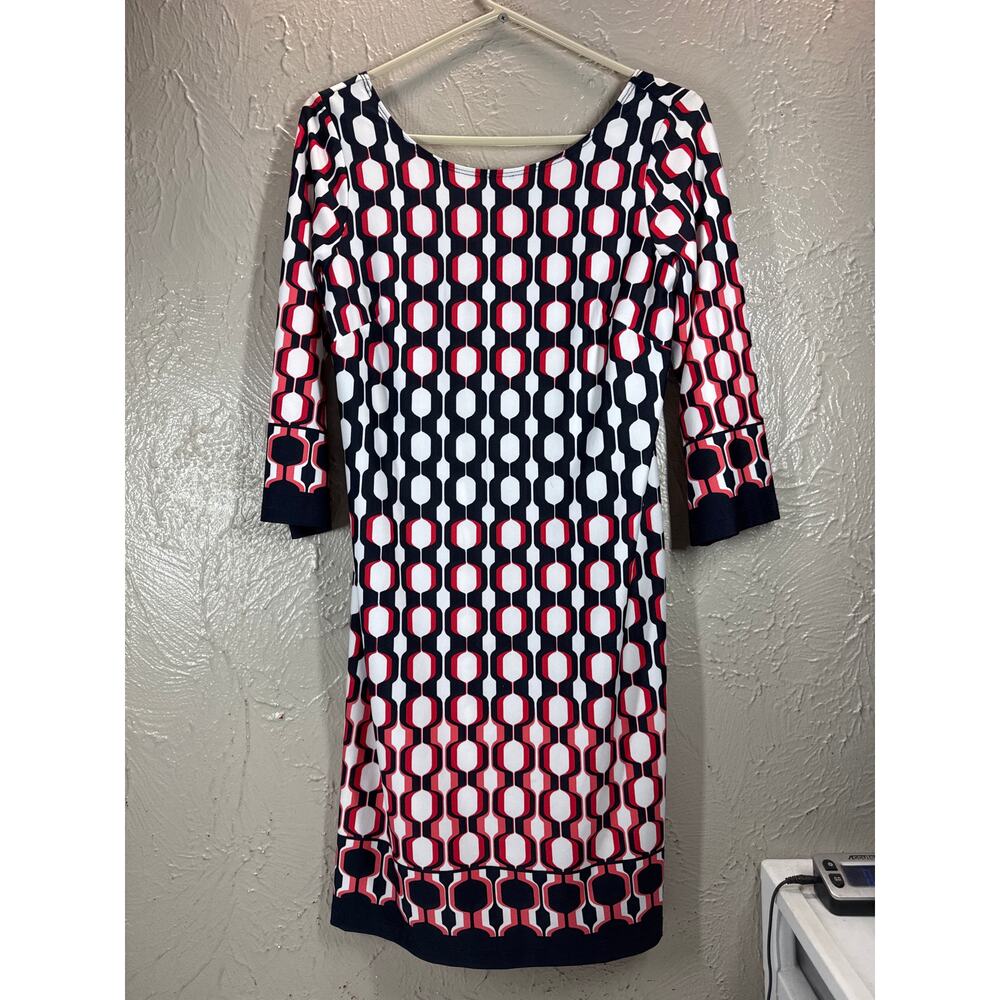 APT.9 Multicolor Shift Dress 3/4 Sleeve Geometric‎ Print Scoop Neck Womens Small